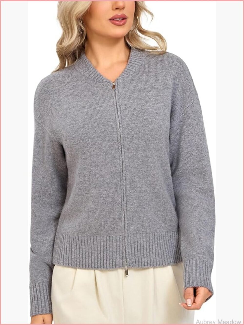Merino Wool Cardigan 2-Way Zipper Baseball Collar Chunky Knit